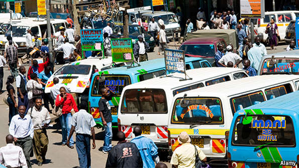 Matatu's waiting for passengers to board in Nairobi.